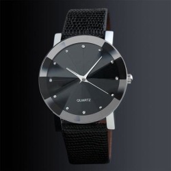 Women Men Couples Simple Casual Diamond Leather Belt Quartz Wrist Watch Male black