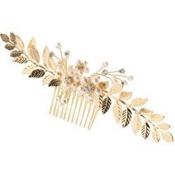 Gold Leaves Bridal Hair Comb Rhinestone Pearls Bridesmaid Pin Clip Accessory