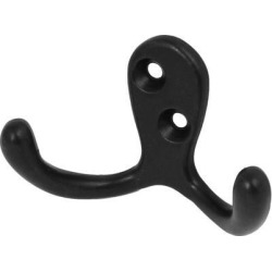 Bathroom Wall Mounted Metal Double Hook Coat Hanger Black