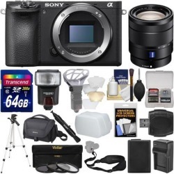 Sony Alpha A6500 4K Wi-Fi Digital Camera Body with 16-70mm f/4.0 Lens + 64GB Card + Case + Flash + Battery & Charger + Tripod + Kit