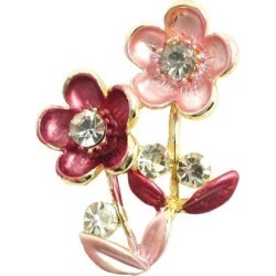 Unique Bargains Wedding Bridal Pink Burgundy Florals Shaped Gold Tone Breast Pin Brooch Broach