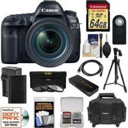 Canon EOS 5D Mark IV 4K Wi-Fi Digital SLR Camera & EF 24-70mm f/4L IS USM Lens with 64GB SD Card + Battery & Charger + Case + 3 Filters + Tripod + Kit