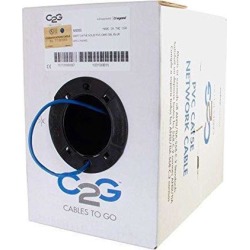 C2G 56006 Cat5e Bulk Cable - Unshielded Ethernet Network Cable with Solid Conductors, Riser CMR-Rated, TAA Compliant, Blue (500 Feet, 152.4 Meters).