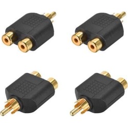 RCA Male to 2 RCA Female Connector Splitter Adapter Coupler for Stereo Audio Video AV TV Cable Convert Black 4Pcs