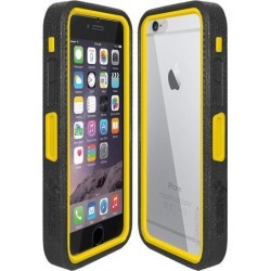 Amzer CRUSTA Rugged Case Black on Yellow Shell Tempered Glass with Holster for iPhone 6 Plus
