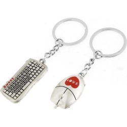 Unique Bargains Couple Silver Tone Keyboard Mouse Pendant Metal Keyring Key Chain Pair