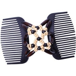Stretchy Double Side Hair Comb Clip Magic Wood Beads Hair Accessory Brown