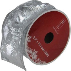 Club Pack of 12 Silver Wired Christmas Words Craft Ribbon Spools 2.5' x 120 Yards Total