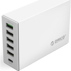 ORICO 6 Port USB Charger Quick Charge 2.0 Type-C Desktop Chargers 5V2.4A 9V2A 12V1.5A Type-C 3.1A Mobile Phone Charger -White
