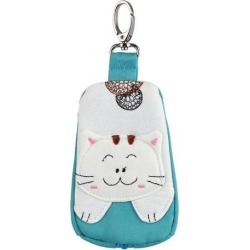 Lobster Clasp Zippered Cat Pattern Key Coin Card Holder Bag Purse Wallet Green