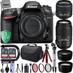 Nikon D7200 24.2MP 1080P DSLR Camera w/ Wi-Fi & GPS Ready + 4 Lens - 18 to 300mm - 64GB - 30PC Kit - Nikon 18-55VR - Nikon 55-300VR Lens - Opteka.