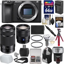 Sony Alpha A6500 4K Wi-Fi Digital Camera Body with 16-70mm f/4 & 55-210mm Lenses + 64GB Card + Backpack + Flash + Battery & Charger + Kit