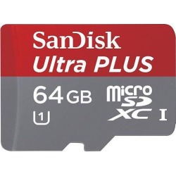 SanDisk - Ultra PLUS 64GB microSDXC UHS-I Memory Card - Gray/Red