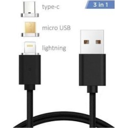XtremPro 11172A 3 in 1 Magnetic Micro USB ISO Cable Type-C Charge Sync 3ft Black