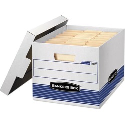 Bankers Box 0078907 Quick/Stor Storage Box, Letter/Legal, Locking Lid, White/Blue, 4/Carton