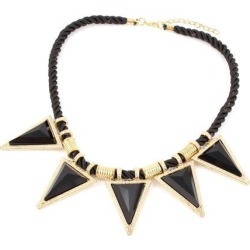 Unique Bargains Black Faceted Triangle Beads Pendant Twisted Rope Chain Collar Necklace for Lady