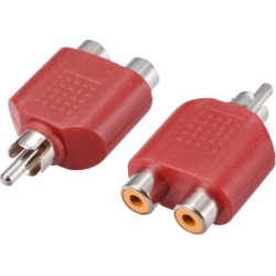 RCA Male to 2 RCA Female Connector Splitter Adapter Coupler 2Pcs Red for Stereo Audio Video AV TV Cable Convert