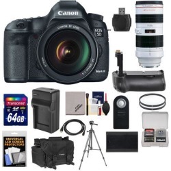 Canon EOS 5D Mark III Digital SLR Camera with EF 24-105mm L IS USM Lens & 70-200mm f/2.8L USM Lens + 64GB Card + Grip + Battery & Charger + Case +.