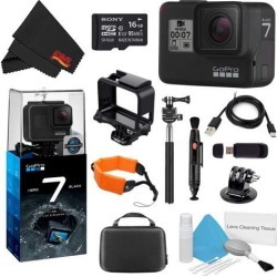 GoPro HERO7 Black 16GB Bundle + Medium GoPro Case, Xtreme Active Monopod, and Orange Floating Strap