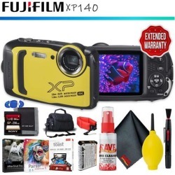 FUJIFILM FinePix XP140 Digital Camera (Yellow) + Memory Card Kit + Carrying Case + Floating Strap + Editing Software + Cleaning Kit + Extended