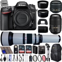 Nikon D7200 24.2MP 1080P DSLR Camera w/ 3.2' LCD - Wi-Fi & GPS Ready + 5 Lens - 18 to 2600mm - 64GB - 30PC Kit - Nikon 18-55VR - Nikon AF-S.