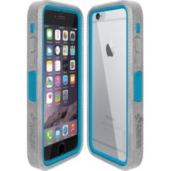 Amzer CRUSTA Rugged Case Grey on Blue Shell Tempered Glass with Holster for iPhone 6 Plus