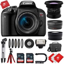 Canon T7i 24.2MP 1080P DSLR Camera w/ 4 Lens - 15 to 110mm - 64GB - 20PC Kit - C