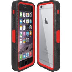 Amzer CRUSTA Rugged Case Black on Red Shell Tempered Glass with Holster for iPhone 6 Plus