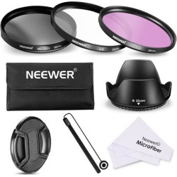 Neewer 58MM Lens Filter Accessory Kit for Canon Cameras with 58MM Lens, Includes: UV CPL FLD Filter+Carry Pouch+Lens Hood+Lens Cap+Cap Keeper Leash