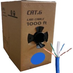 GlobalTone Bulk Ethernet Cable Network Cat6 UTP Solid RJ-45 CCA 1000ft Blue in Pull Thru Box
