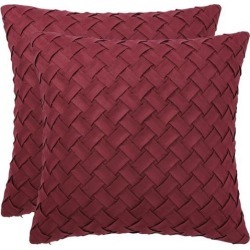 Throw Pillow Cover Stylish Basket Weave Pattern Soft Solid Decorative Pillow Case Home Decor Design Cushion Cover for Sofa Bedroom Car, Red.
