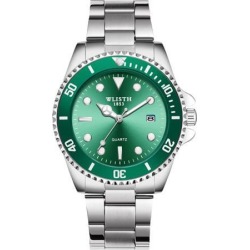 Men Business Fashion All-match Luminous Steel Belt Quartz Wrist Watch Green dial steel belt 3#