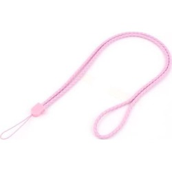 Unique Bargains Mobile Phone Pink Faux Leather Round Braid Design Neck Strap Lanyard String