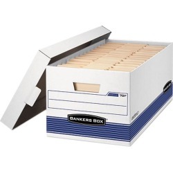 Bankers Box 00702 - Stor/File Storage Box, Legal, Locking Lid, White/Blue, 12/Carton