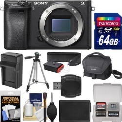 Sony Alpha A6300 4K Wi-Fi Digital Camera Body with 64GB Card + Case + Battery & Charger + Tripod + Strap + Kit