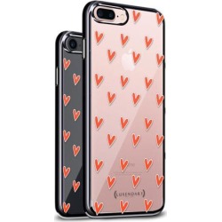 CUTE REDHEARTS PATTERN DESIGN CHROME SERIES CASE IN TITANIUM BLACK FOR IPHONE 7 PLUS