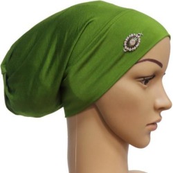 Women Muslim Stretch Hijab Hat Hair Loss Cover Scarf Chemo Cap Army Green