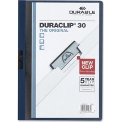 Durable Vinyl DuraClip Report Cover w/Clip Letter Holds 30 Pages Clear/Navy