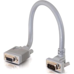 C2G 52023 VGA Extension Cable - Premium Shielded HD15 SXGA M/F Monitor Cable with 90° Downward-Angled Male Connector, Gray (6 Feet, 1.82 Meters)