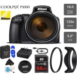 Nikon Coolpix P1000 16MP 125x Super-Zoom Digital Camera + 64GB Starter Kit