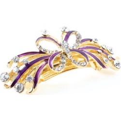 Ladies Wedding Party Butterfly Faux Rhinestone Hair Clip Hairpin Purple
