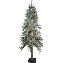 7' Pre-Lit Flocked Alpine Artificial Christmas Tree - Clear Lights