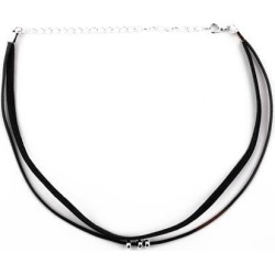 Lady Nylon Beads Decor Lobster Clasp Adjustable Choker Necklace Neck Chain Black