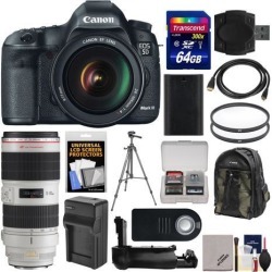 Canon EOS 5D Mark III Digital SLR Camera with EF 24-105mm L IS USM Lens & 70-200mm f/2.8 L IS II Lens + 64GB Card + Case + Battery/Charger + Grip +.