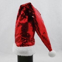 21' Red Sequined Santa Claus Hat Wine Bottle Cover with Faux Fur Cuff