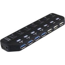 Super Speed 7 Port 5Gbps HUB Black USB 3.0 charging +USB 2.0 led HUB With 5V 2A Power Adapter For PC Mac OS Linux Windows
