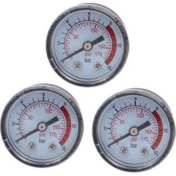 3pcs 1/8BSP Male Thread Dia Air Compressor Barometer Measurement Tool 0-12KPa 0-170Psi