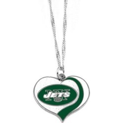 New York Jets NFL Glitter Heart Necklace Charm Gift