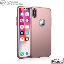 Indigi 360° Full Body Protective Case (Rose Gold) + Tempered Glass For Apple iPhone X