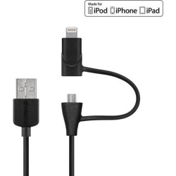 Amzer MFi Certified Lightning to Micro USB Sync & Charge Cable (3.2 Feet/ 1 Meter) - Black for iPod, iPhone, iPad